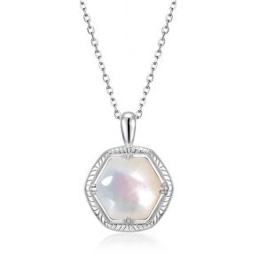 S925 Silver Intage White Shell Double-sided Collar Chain Pendant