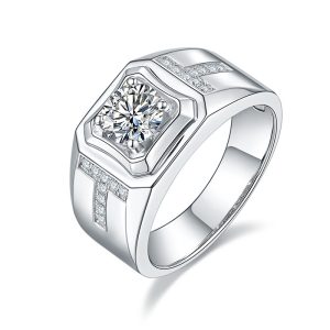 mens moissanite silver rings