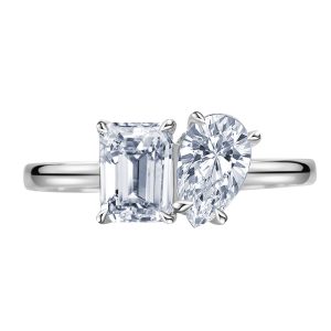 925 Sterling Silver 1 Carat  Emerald and Pear Cut Moissanite  Ring